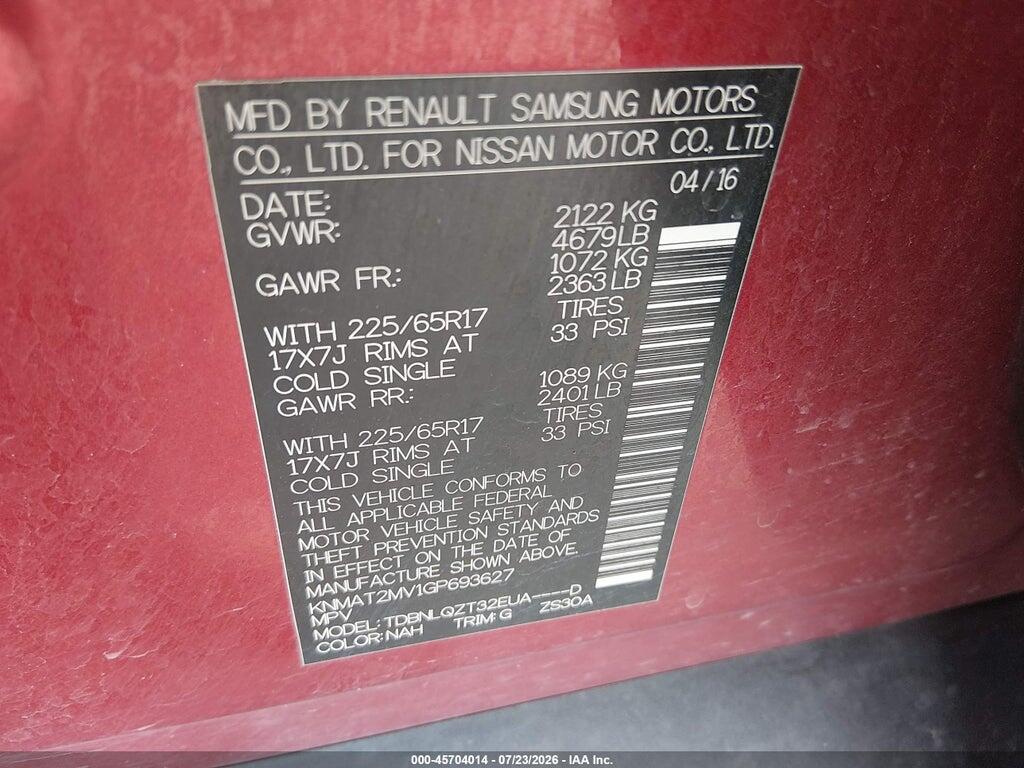 KNMAT2MV1GP693627 2016 NISSAN ROGUE photo no. 9