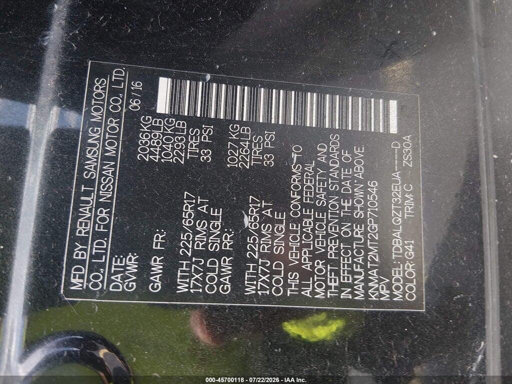 KNMAT2MT2GP710546 2016 NISSAN ROGUE photo no. 9