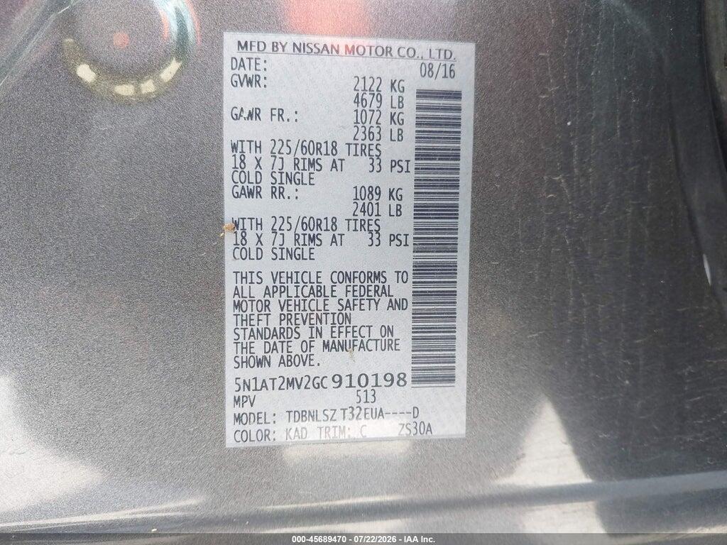 5N1AT2MV2GC910198 2016 NISSAN ROGUE photo no. 9