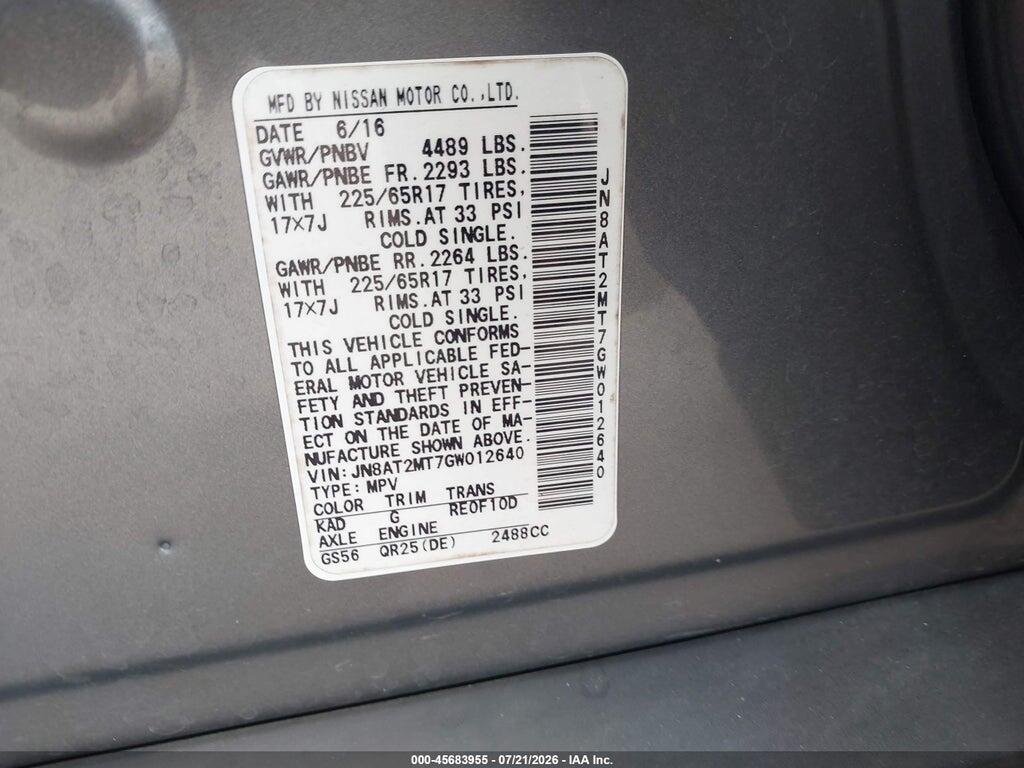 JN8AT2MT7GW012640 2016 NISSAN ROGUE photo no. 9