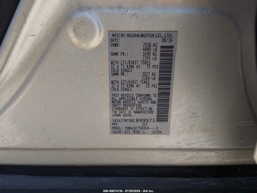 5N1AT2MT0GC899975 2016 NISSAN ROGUE photo no. 9