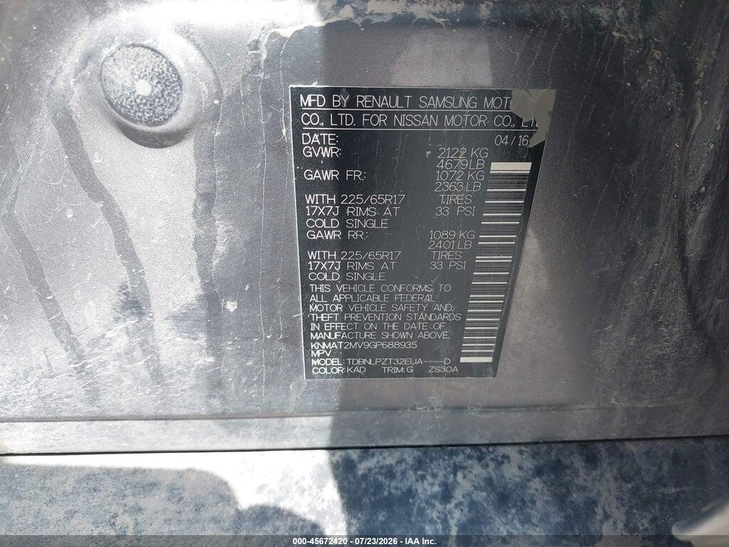 KNMAT2MV9GP688935 2016 NISSAN ROGUE photo no. 9