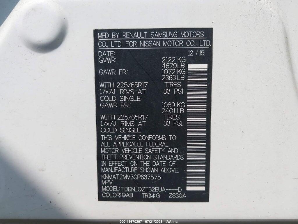 KNMAT2MV3GP637575 2016 NISSAN ROGUE photo no. 9