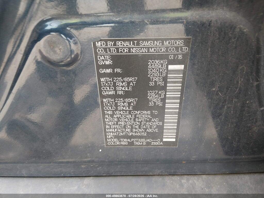 KNMAT2MT7GP646052 2016 NISSAN ROGUE photo no. 9