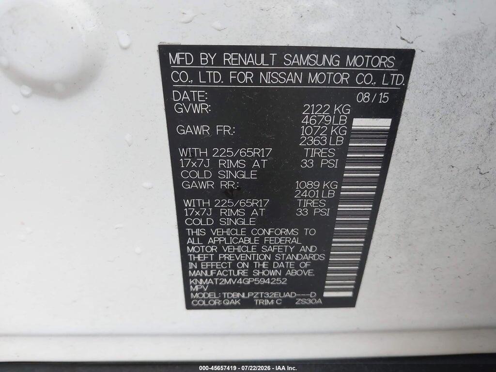 KNMAT2MV4GP594252 2016 NISSAN ROGUE photo no. 9
