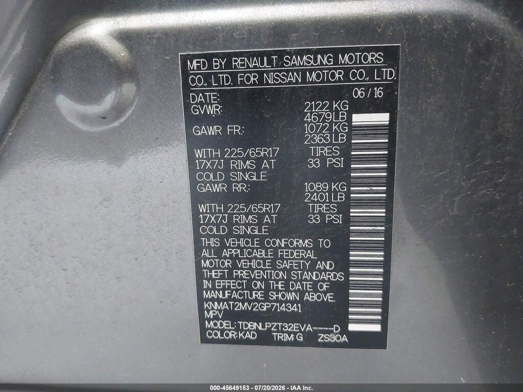 KNMAT2MV2GP714341 2016 NISSAN ROGUE photo no. 9