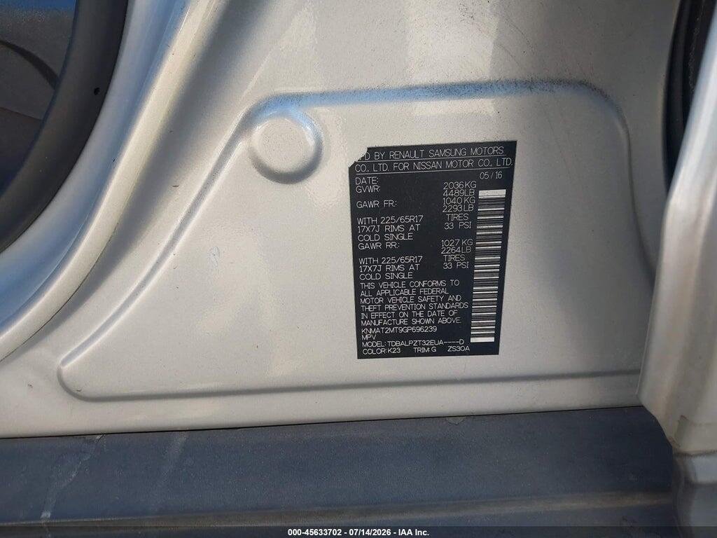 KNMAT2MT9GP696239 2016 NISSAN ROGUE photo no. 9
