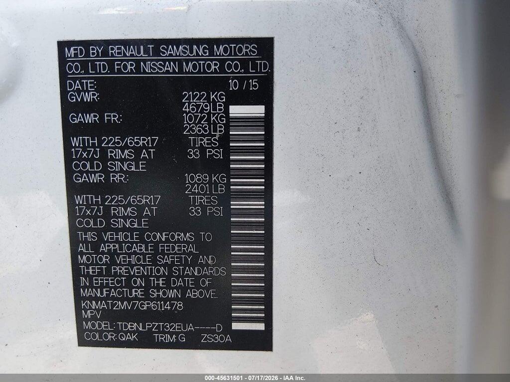 KNMAT2MV7GP611478 2016 NISSAN ROGUE photo no. 9