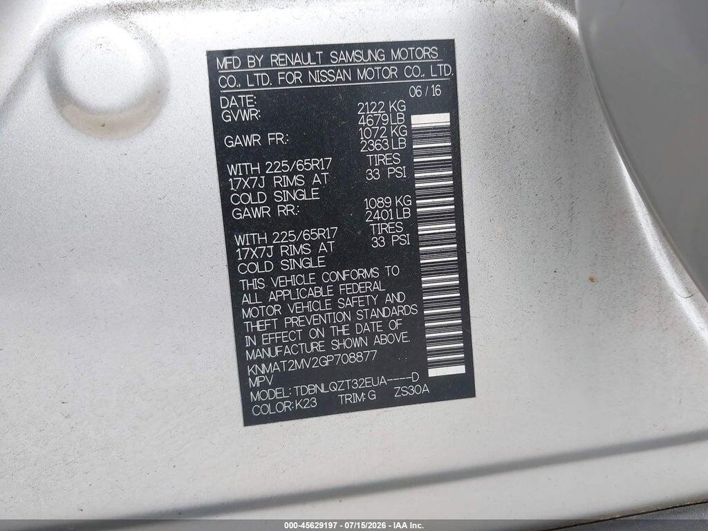 KNMAT2MV2GP708877 2016 NISSAN ROGUE photo no. 9
