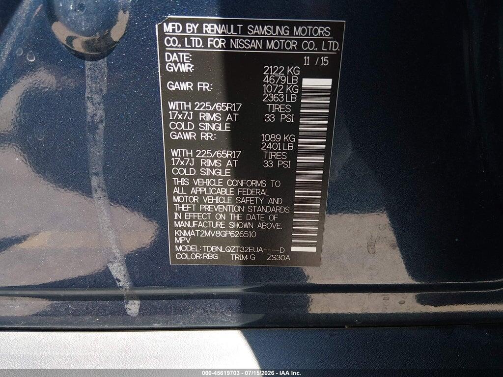 KNMAT2MV8GP626510 2016 NISSAN ROGUE photo no. 9
