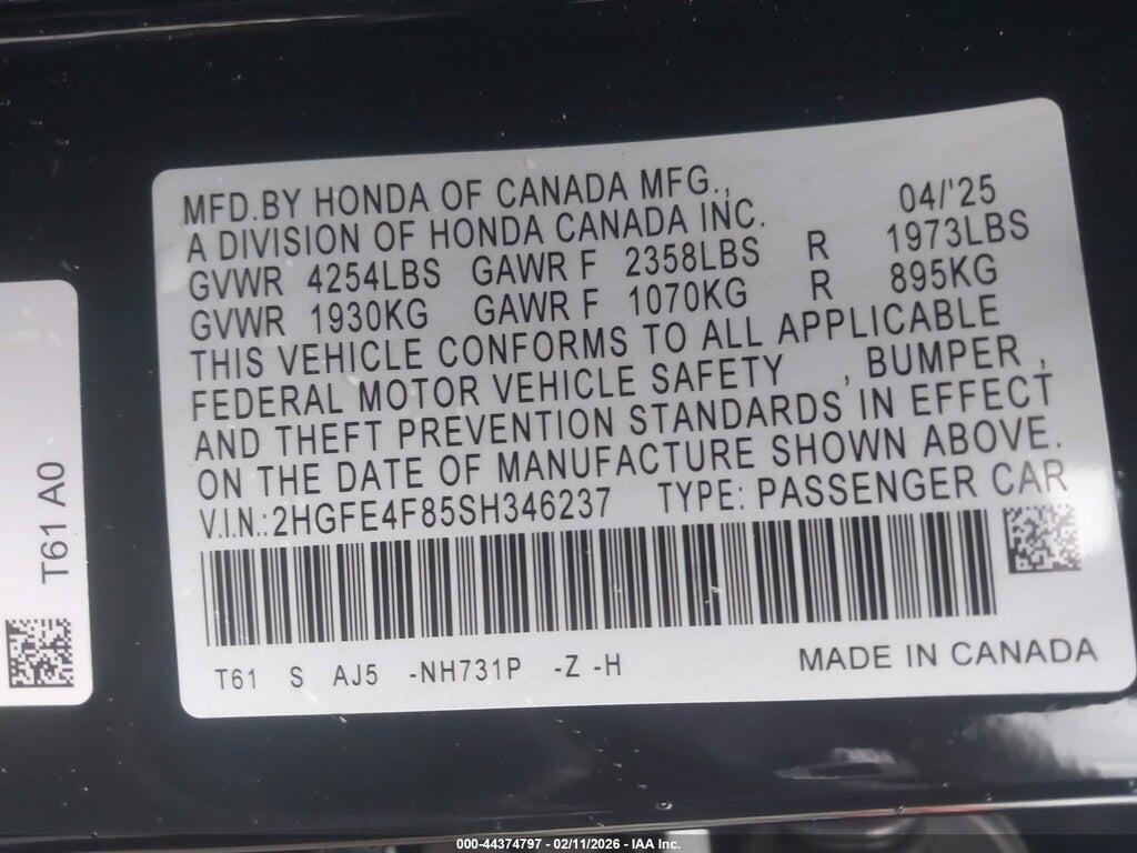2HGFE4F85SH346237 2025 HONDA CIVIC HYBRID photo no. 9