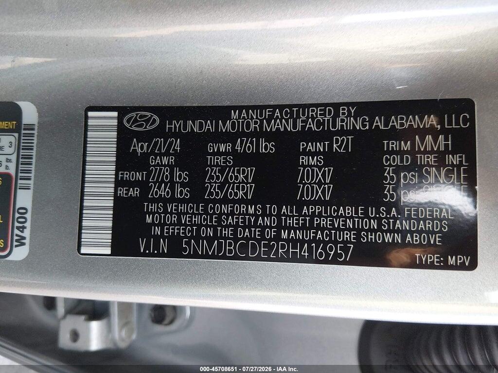 5NMJBCDE2RH416957 2024 HYUNDAI TUCSON photo no. 9