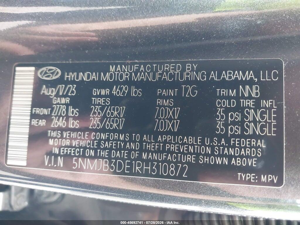 5NMJB3DE1RH310872 2024 HYUNDAI TUCSON photo no. 9
