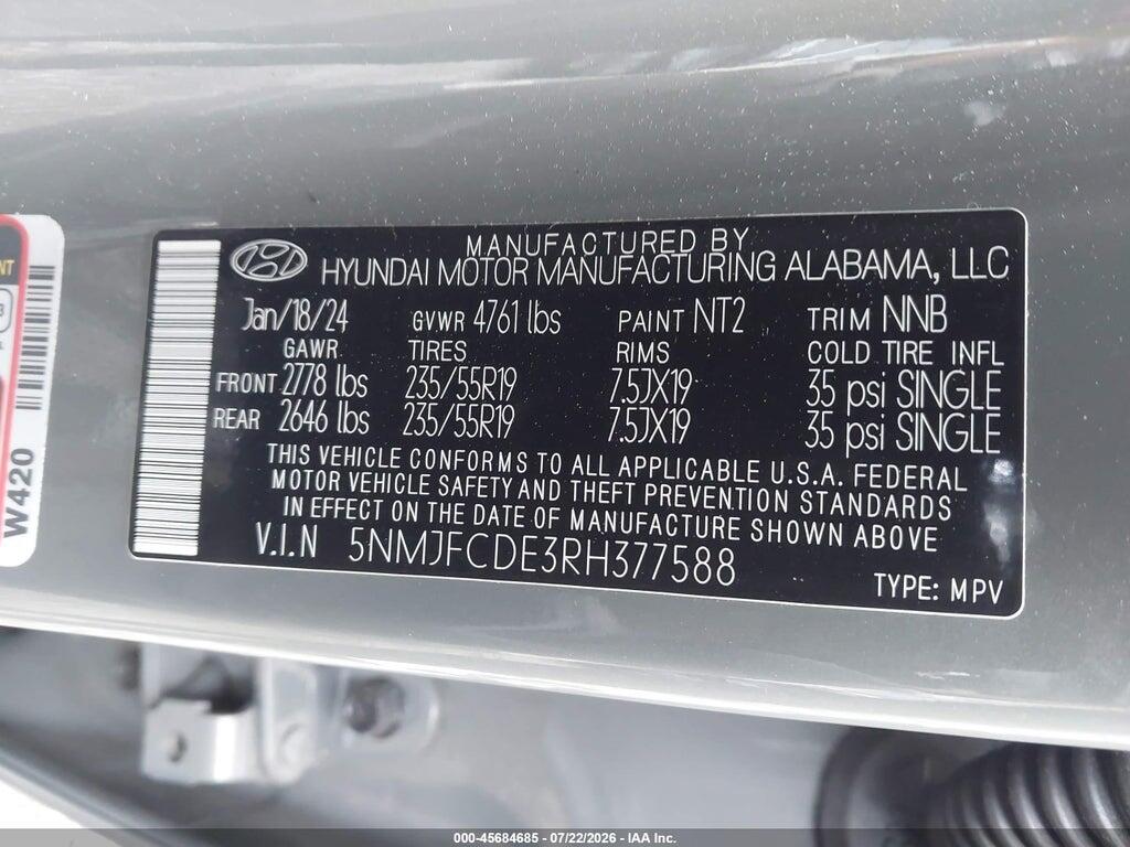 5NMJFCDE3RH377588 2024 HYUNDAI TUCSON photo no. 9