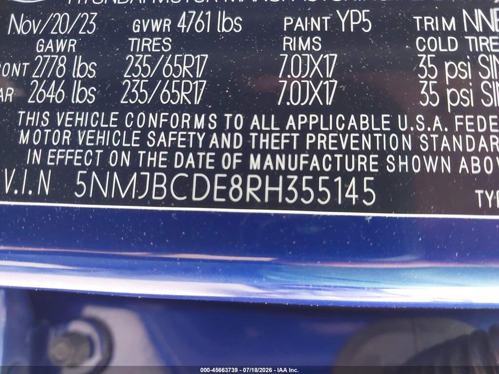 5NMJBCDE8RH355145 2024 HYUNDAI TUCSON photo no. 9