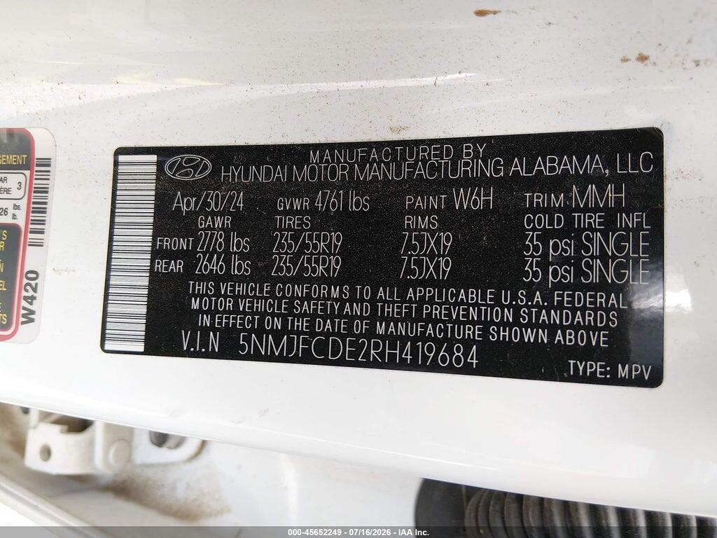 5NMJFCDE2RH419684 2024 HYUNDAI TUCSON photo no. 9