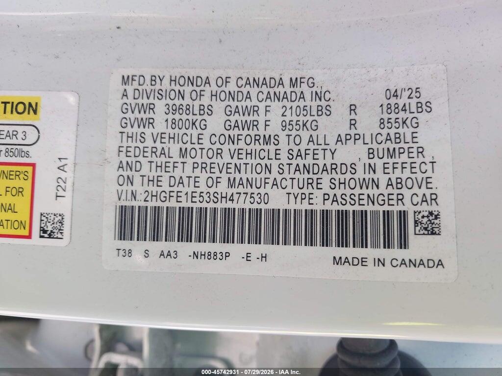 2HGFE1E53SH477530 2025 HONDA CIVIC SI photo no. 9