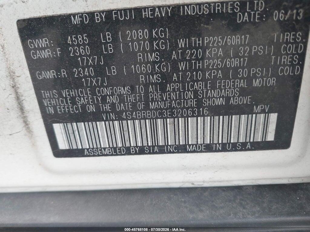 4S4BRBDC3E3206316 2014 SUBARU OUTBACK photo no. 9