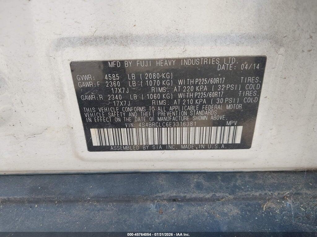 4S4BRCLC6E3316381 2014 SUBARU OUTBACK photo no. 9