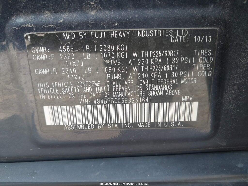 4S4BRBCC6E3251641 2014 SUBARU OUTBACK photo no. 9