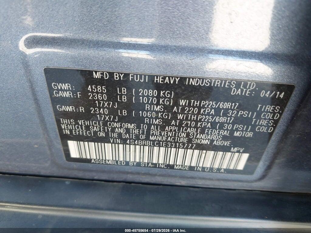4S4BRBLC1E3315777 2014 SUBARU OUTBACK photo no. 9