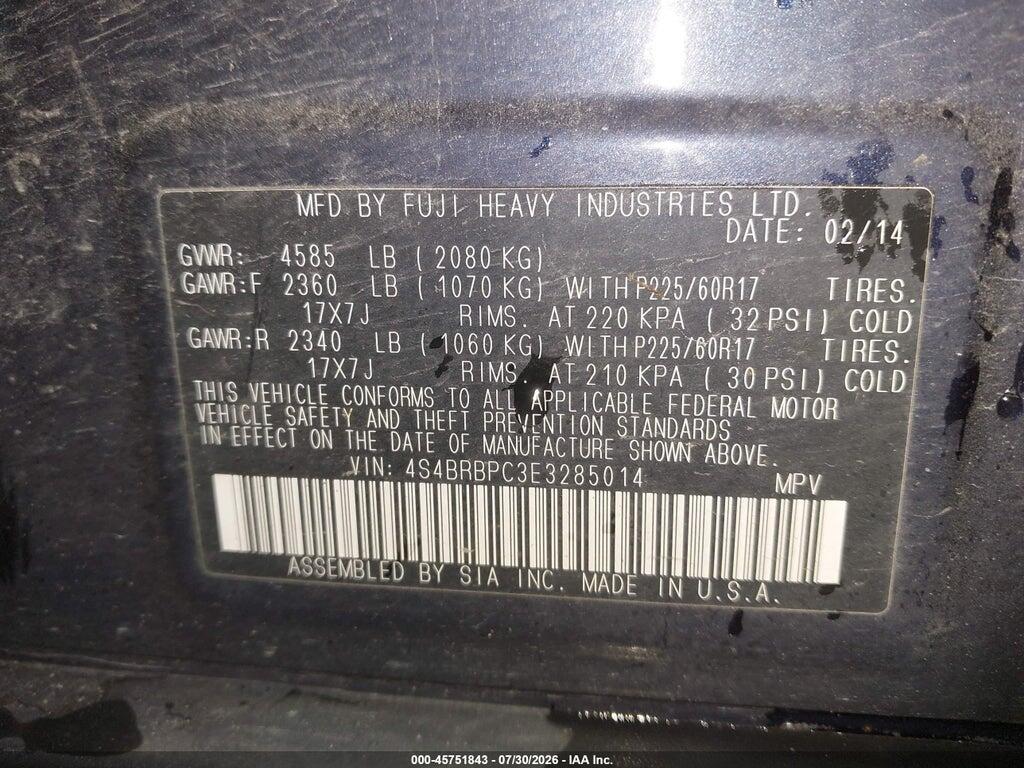 4S4BRBPC3E3285014 2014 SUBARU OUTBACK photo no. 9