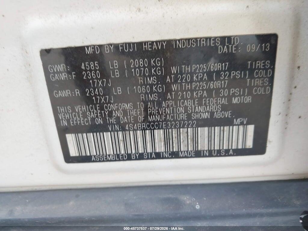 4S4BRCCC7E3237222 2014 SUBARU OUTBACK photo no. 9
