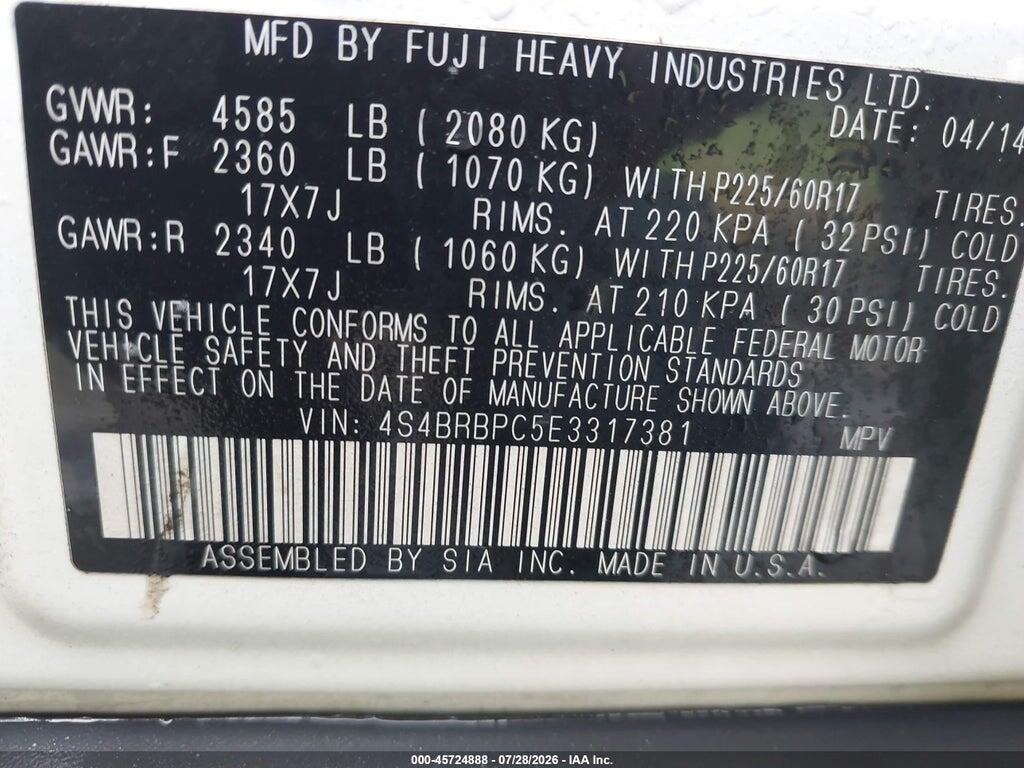 4S4BRBPC5E3317381 2014 SUBARU OUTBACK photo no. 9