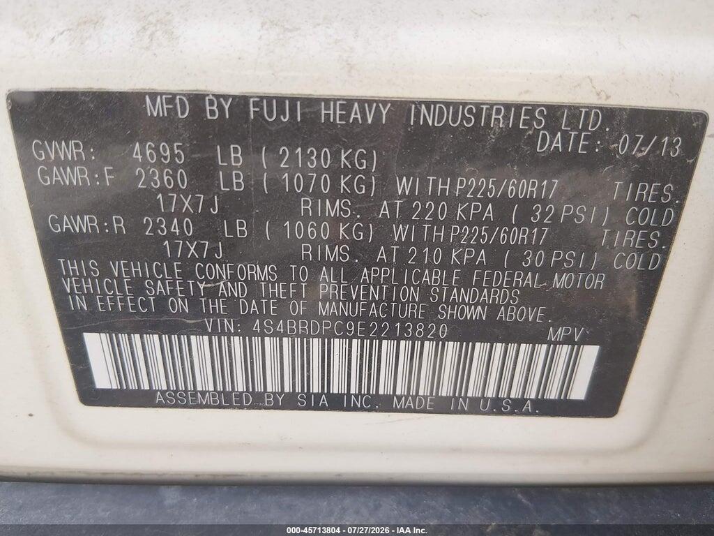 4S4BRDPC9E2213820 2014 SUBARU OUTBACK photo no. 9