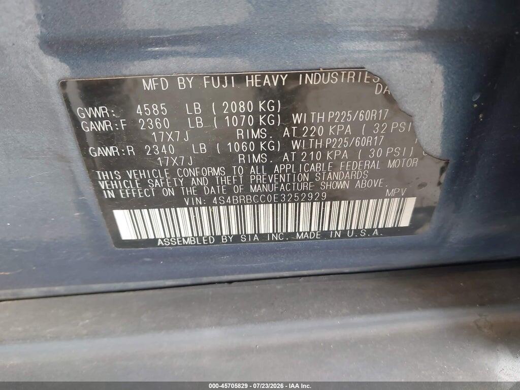 4S4BRBCC0E3252929 2014 SUBARU OUTBACK photo no. 9