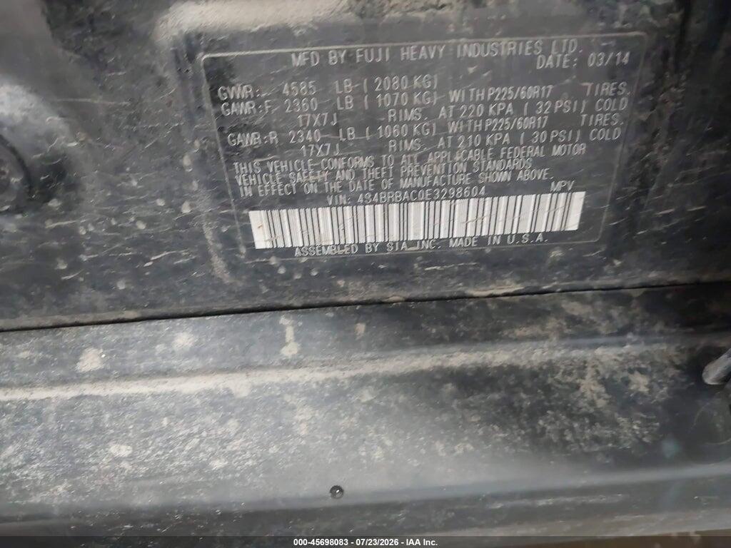 4S4BRBAC0E3298604 2014 SUBARU OUTBACK photo no. 9