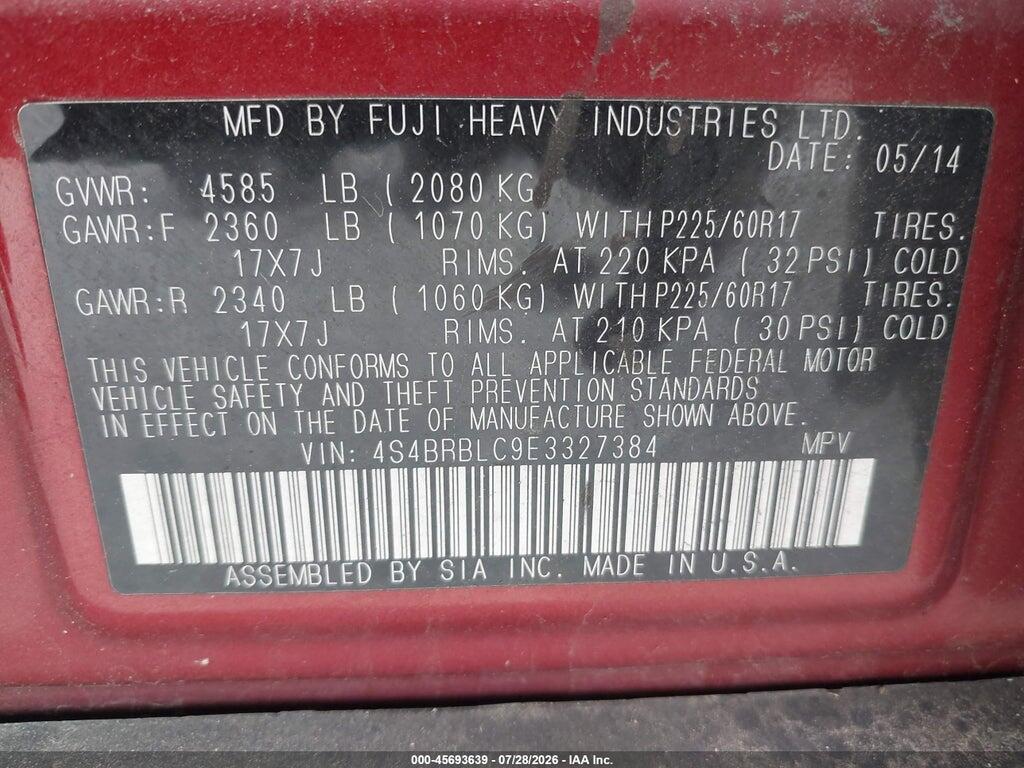 4S4BRBLC9E3327384 2014 SUBARU OUTBACK photo no. 9