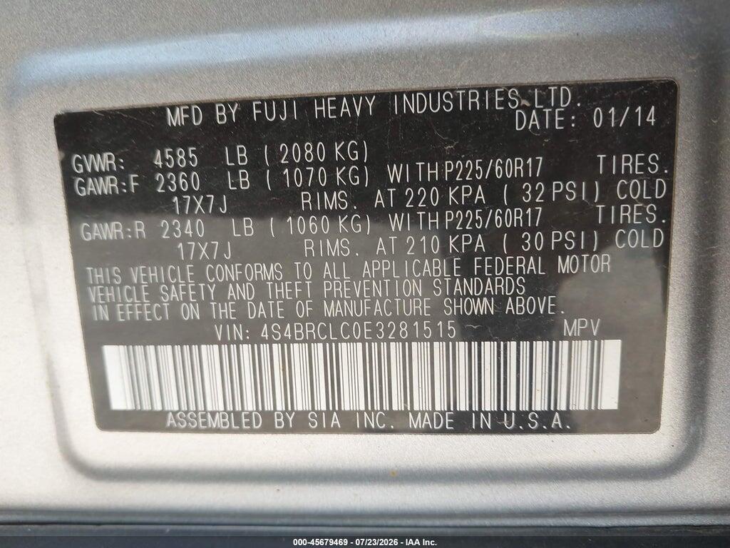 4S4BRCLC0E3281515 2014 SUBARU OUTBACK photo no. 9