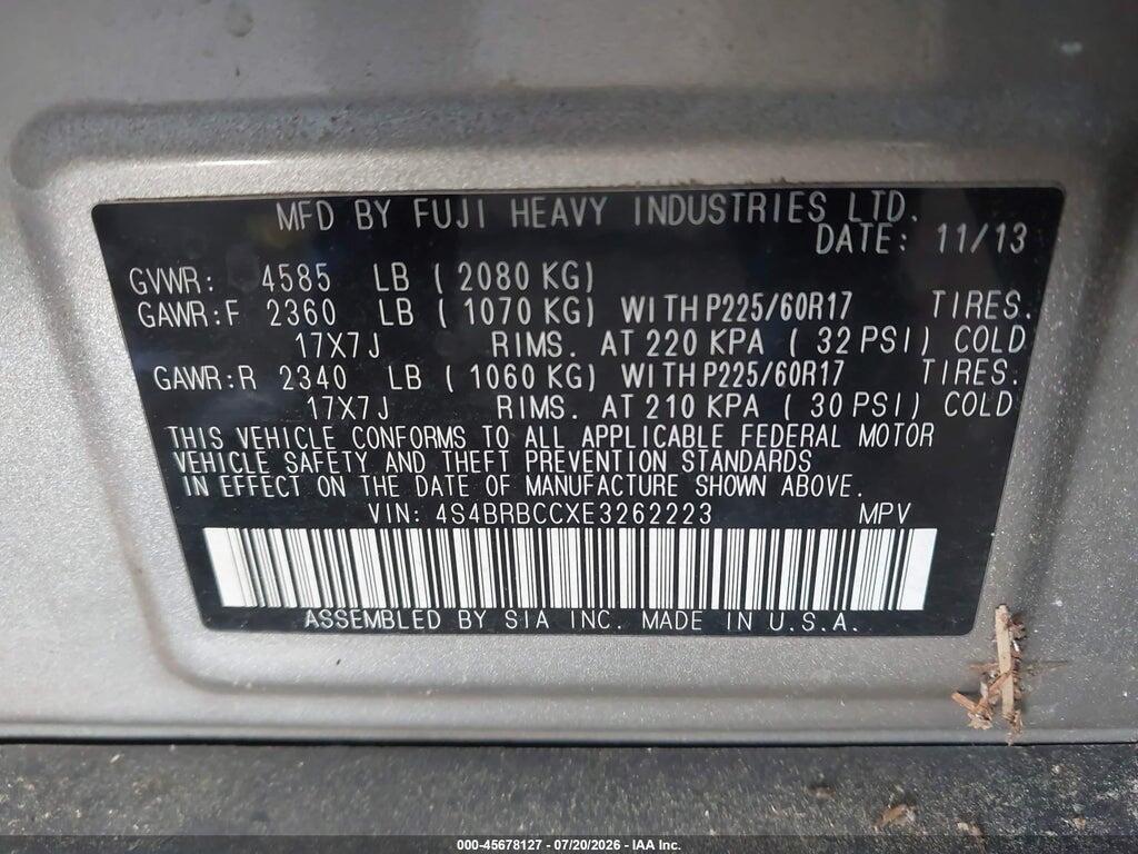 4S4BRBCCXE3262223 2014 SUBARU OUTBACK photo no. 9