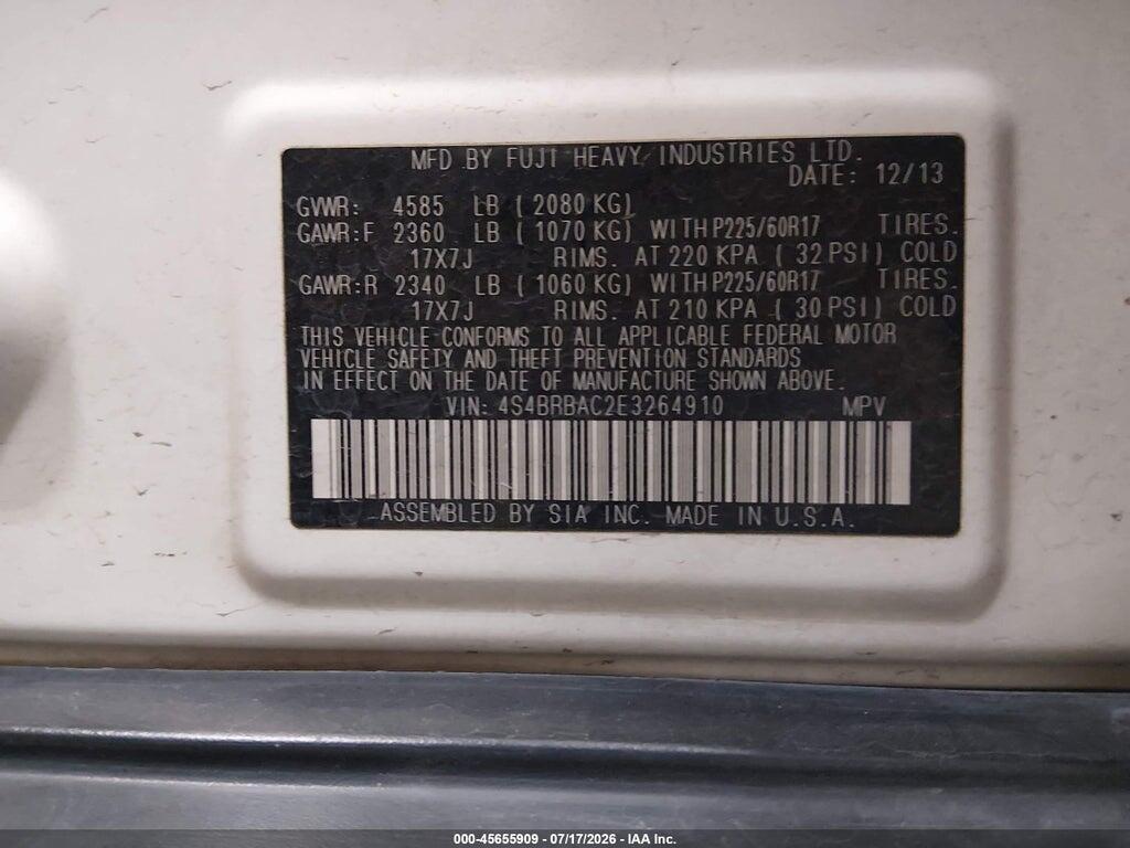 4S4BRBAC2E3264910 2014 SUBARU OUTBACK photo no. 9