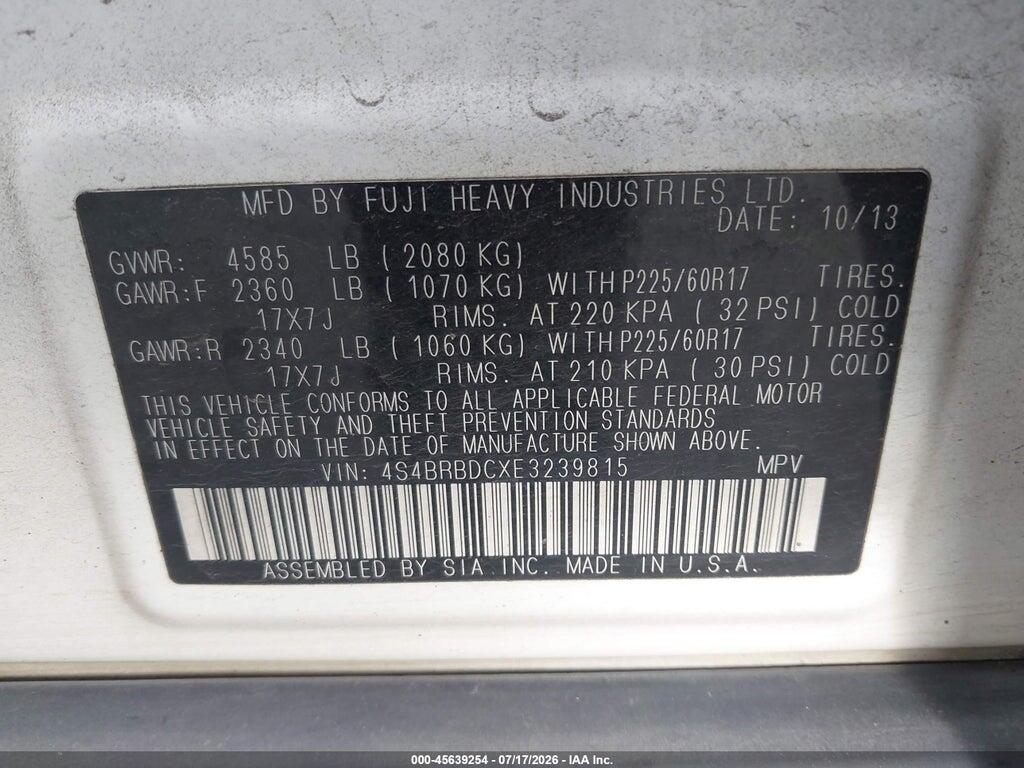 4S4BRBDCXE3239815 2014 SUBARU OUTBACK photo no. 9