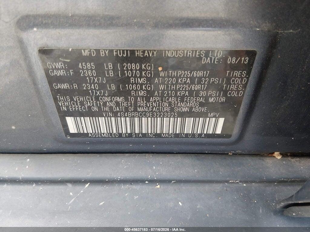 4S4BRBCC9E3223025 2014 SUBARU OUTBACK photo no. 9