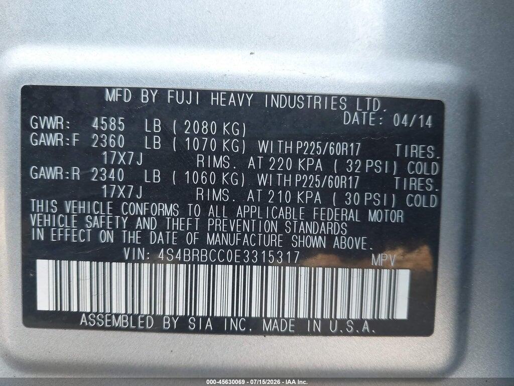4S4BRBCC0E3315317 2014 SUBARU OUTBACK photo no. 9