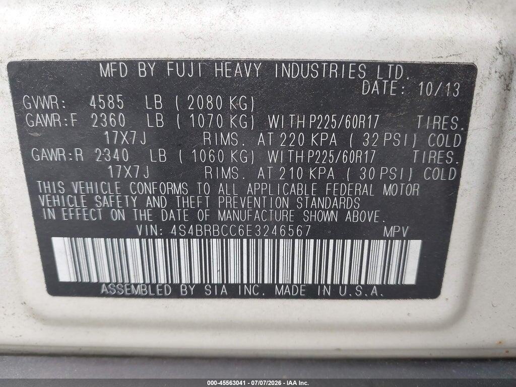 4S4BRBCC6E3246567 2014 SUBARU OUTBACK photo no. 9