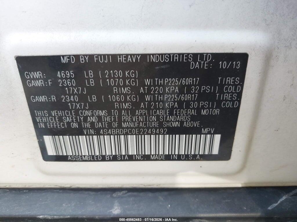 4S4BRDPC0E2249492 2014 SUBARU OUTBACK photo no. 9