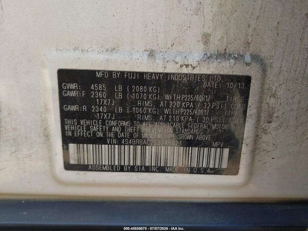 4S4BRBAC2E3246021 2014 SUBARU OUTBACK photo no. 9