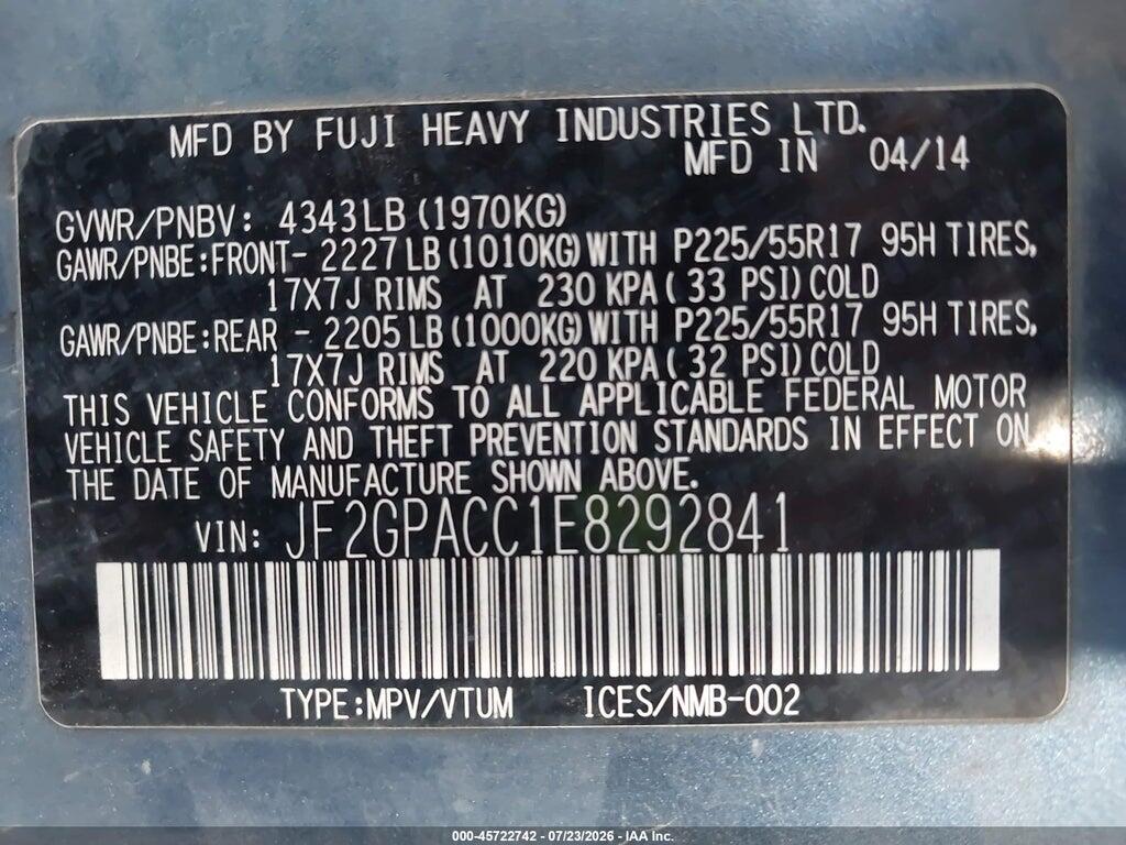 JF2GPACC1E8292841 2014 SUBARU XV CROSSTREK photo no. 9