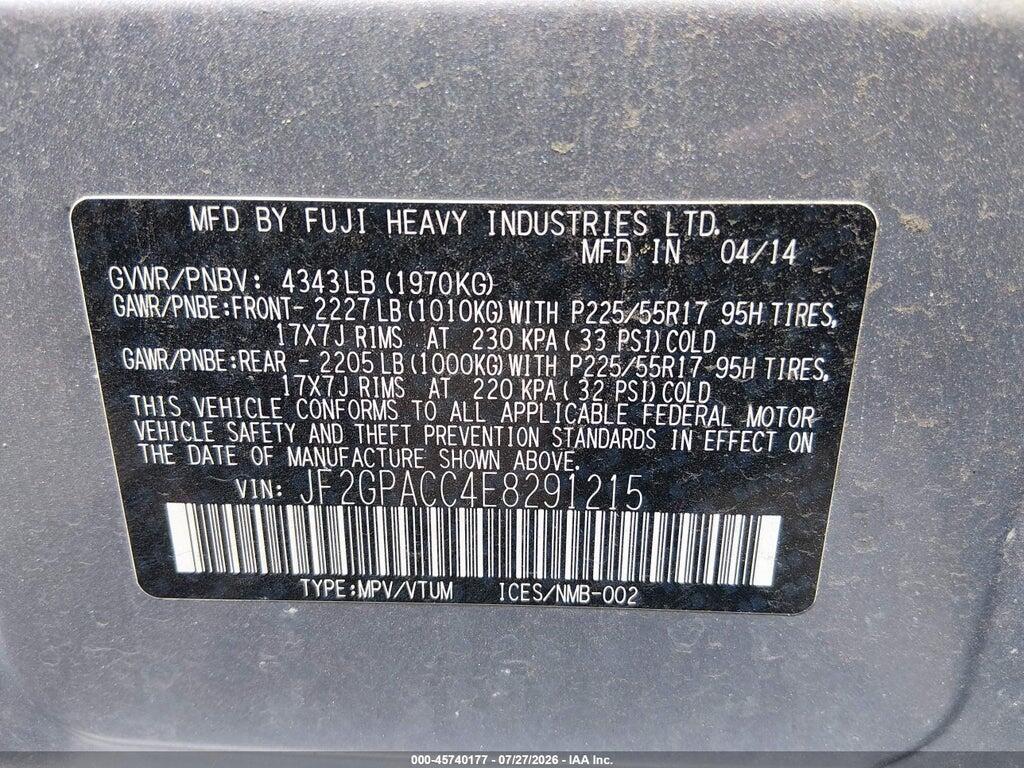 JF2GPACC4E8291215 2014 SUBARU XV CROSSTREK photo no. 9