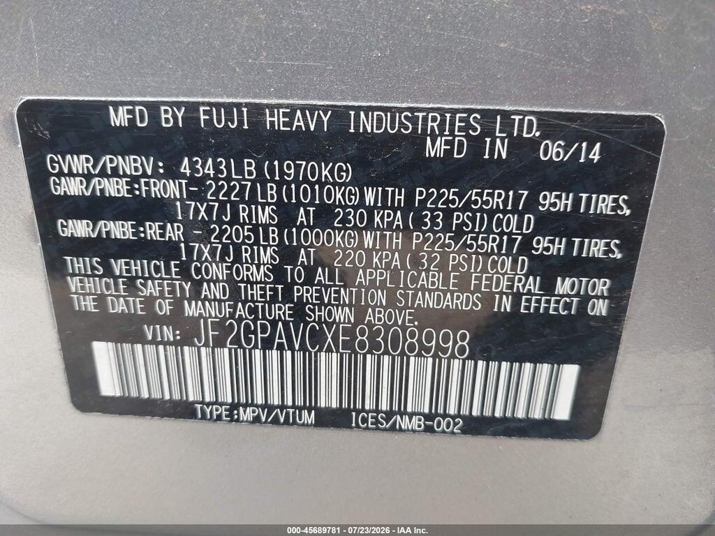 JF2GPAVCXE8308998 2014 SUBARU XV CROSSTREK photo no. 9