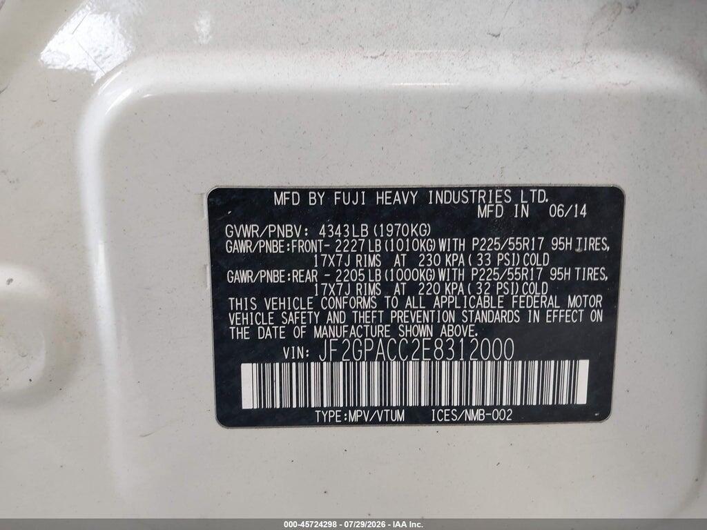 JF2GPACC2E8312000 2014 SUBARU XV CROSSTREK photo no. 9