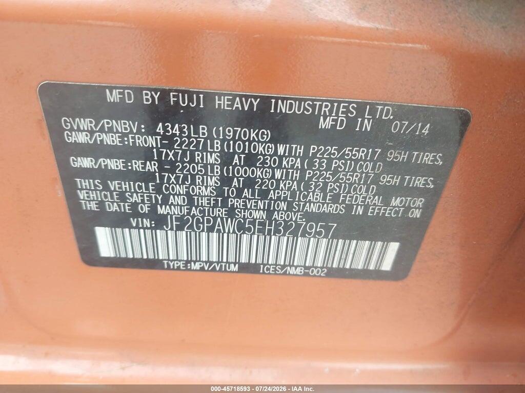 JF2GPAWC5EH327957 2014 SUBARU XV CROSSTREK photo no. 9