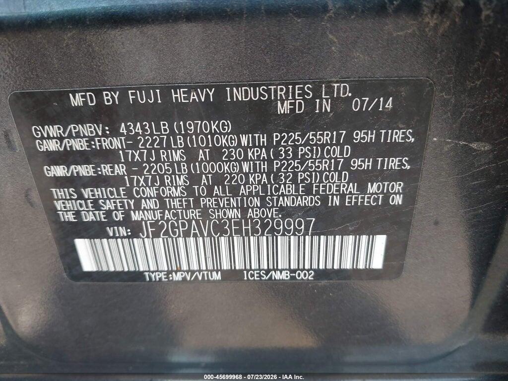 JF2GPAVC3EH329997 2014 SUBARU XV CROSSTREK photo no. 9