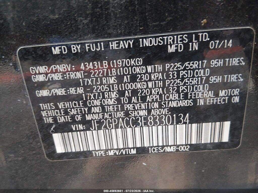 JF2GPACC3E8330134 2014 SUBARU XV CROSSTREK photo no. 9