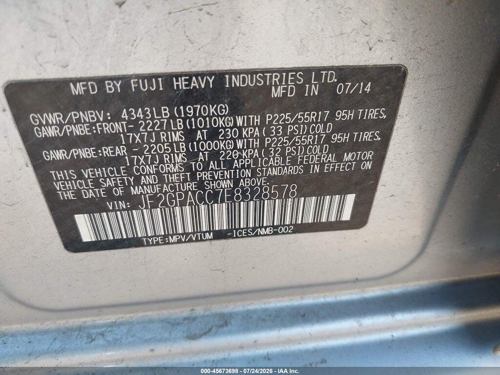 JF2GPACC7E8328578 2014 SUBARU XV CROSSTREK photo no. 9