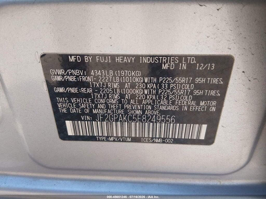 JF2GPAKC5E8249556 2014 SUBARU XV CROSSTREK photo no. 9